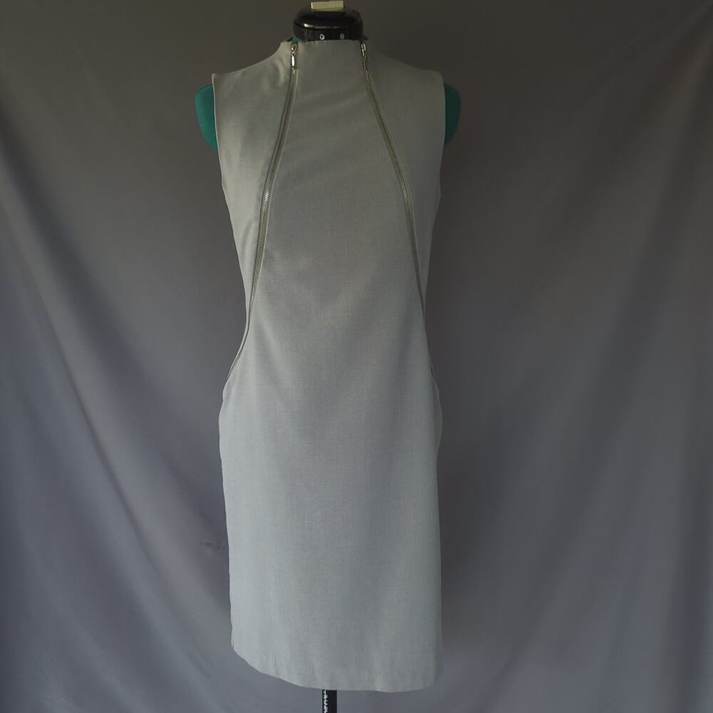 Calvin Klein Gray Mock Neck Zip Sheath Dress | Small Minimalist Modern Cocktail